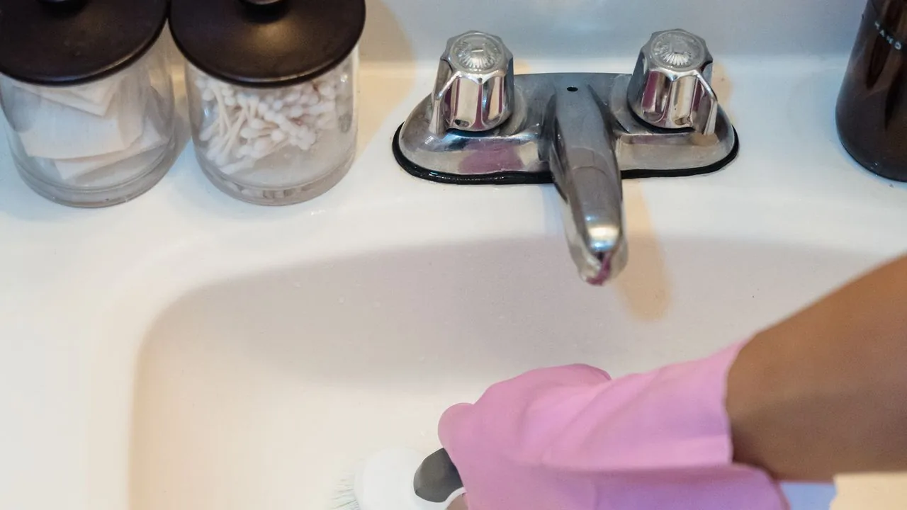 Bathroom sink being carefully cleaned under a service guarantee in Seattle.